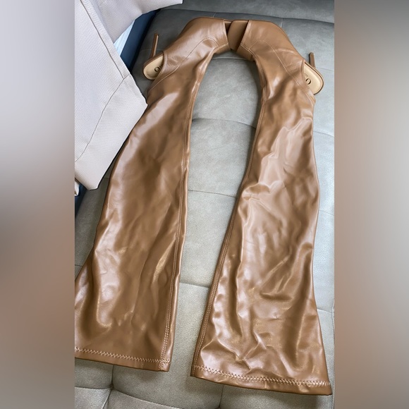 NWOT Olivia Ferguson Brown Open Toe Thigh High BootHeels | Women’s US Size 7 1/2 - Picture 10 of 16